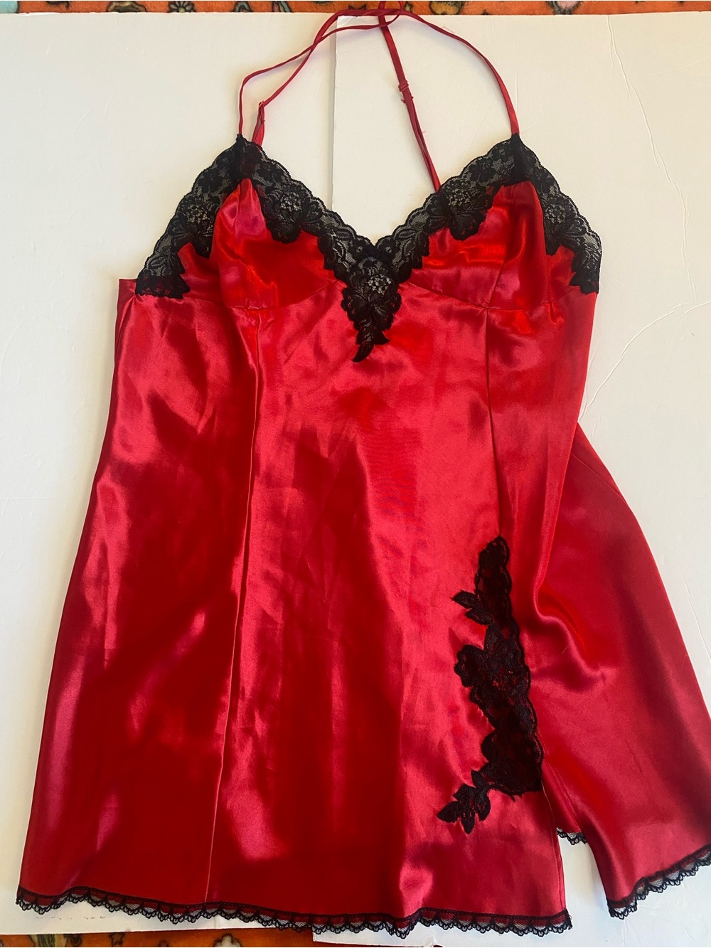Frederick’s of Hollywood red satin slip